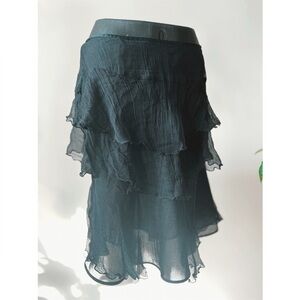 2004 Vintage WD.NY | 100% Silk Ruffle Low Rise Midi Skirt